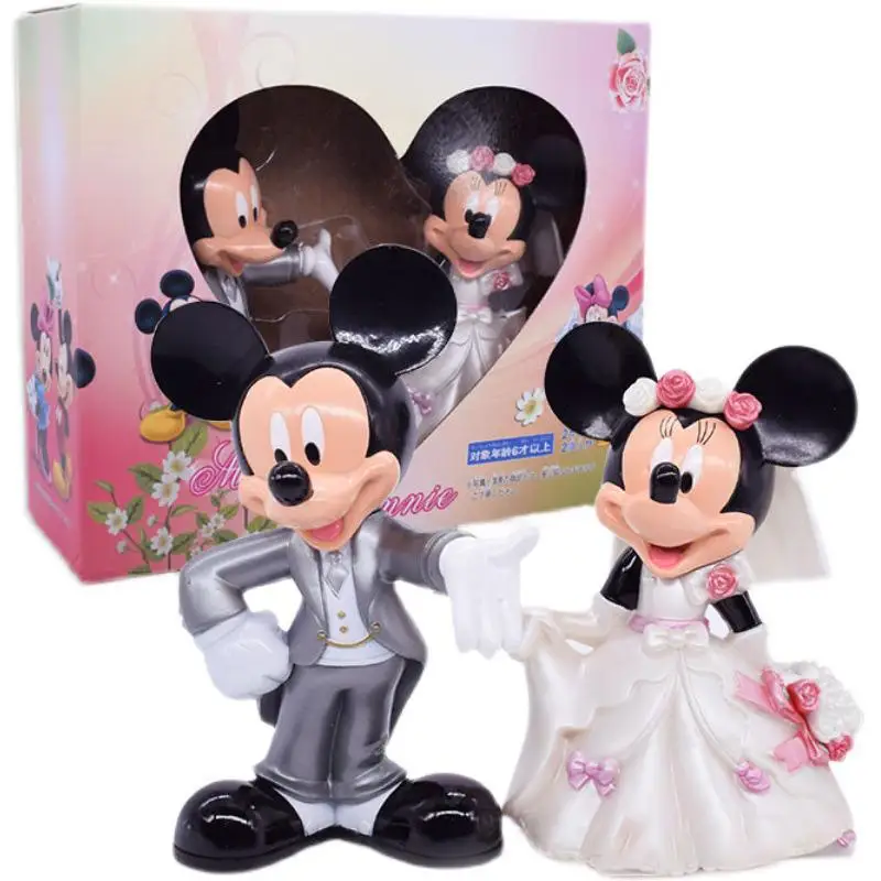 Disney Mickey Minnie Wedding White Wedding Dress Cartoon Donald Duck Daisy Hand-made Cake Decoration Doll Toy Model For Kid Gift
