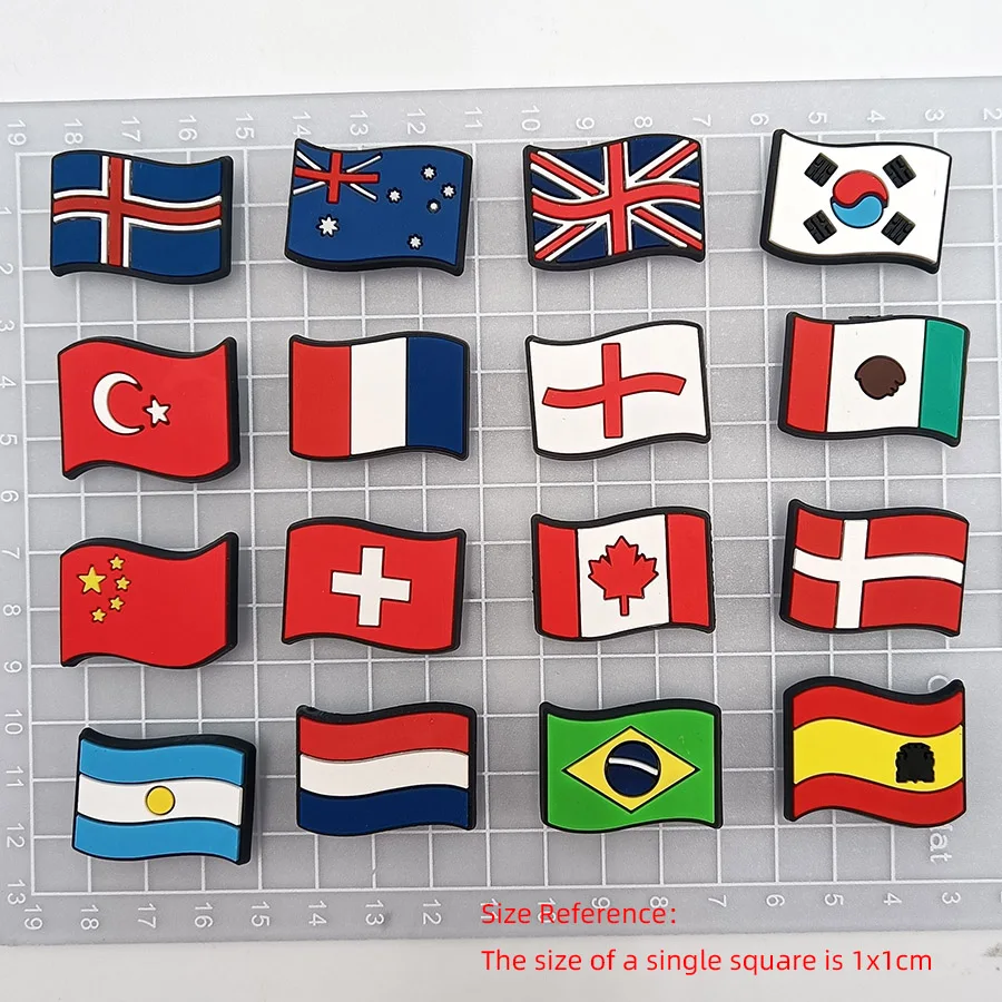 Dropshipping 1Pcs PVC Shoe Buckle Accessories Funny DIY National Flag Shoes Decoration Jibz For Crocs Charms Kids Party Gift