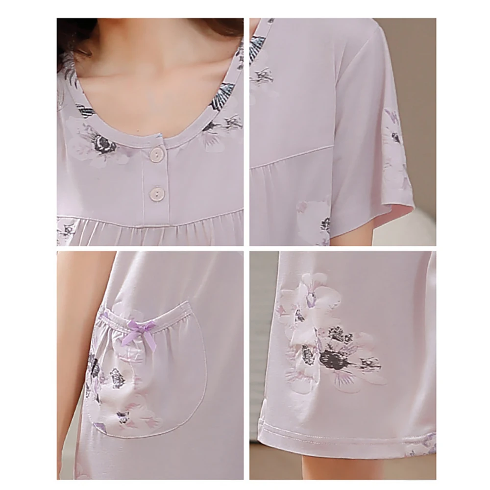 4XL Sleepwear Big Size Night Dress Women Modal Nightgown Summer Thin Sleepwear Pregnant Woman Elegant Print Nightie Night Wears