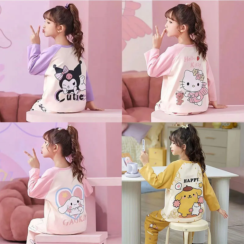 

Anime Sanrioed Kids Long Sleeve Pajamas Set Mymelody Cinnamoroll Kuromi Boy Girls Cartoon Sleepwear Cute Loungewear Kids Clothes