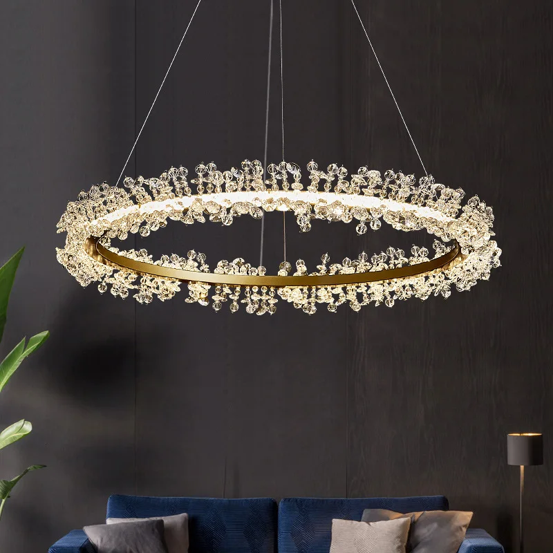 

Simple Ring Modern Crystal Chandeliers LED Luxury Firefly Living Room Bedroom Pendant Lamp Restaurant Decor Hanging Light Lustre