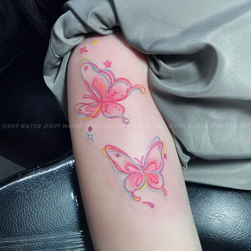 

Two Colorful Butterfly Tattoo Stickers Sexy Arm Waterproof Cute Festival Accessories Fake Tattoos for Women Tatoo Art Wholesale