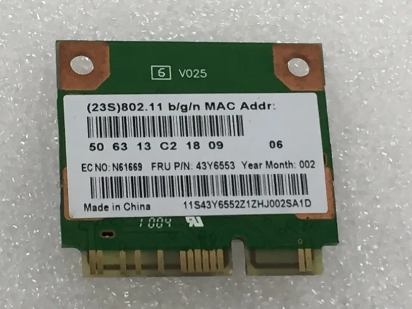 Беспроводная Wi-Fi карта для RealTek RTL8191SE 802,11 B/G/N Half Mini PCI-e для Lenovo Thinkpad FRU P/N 43Y6553