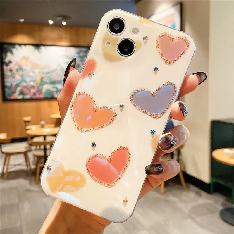 Великолепный милый Блестящий силиконовый чехол со стразами в форме сердца для