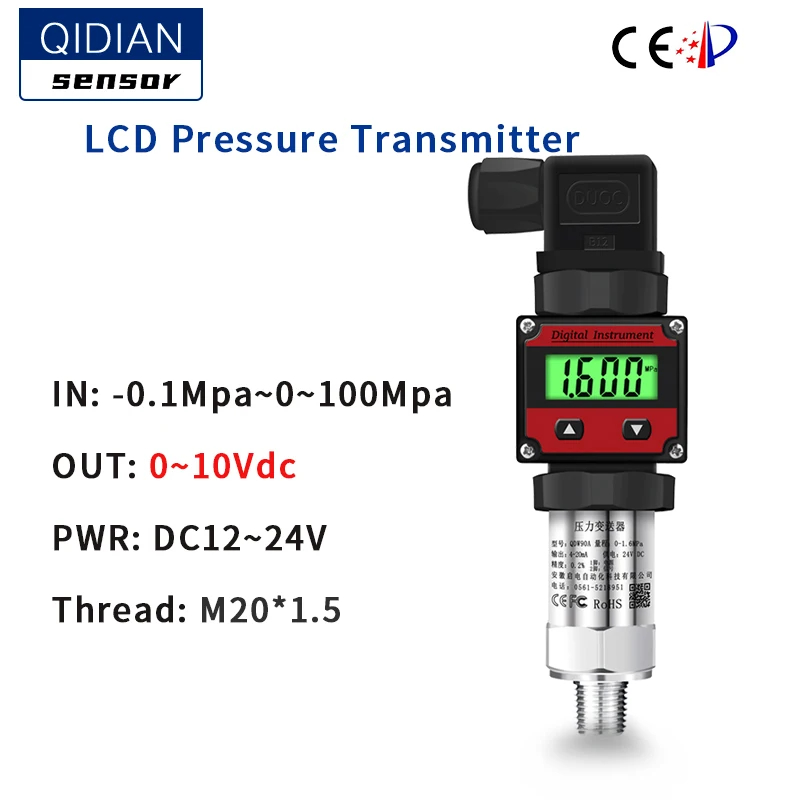 Hydraulic Oil Fuel Pressure Sensor 4-20mA 0-10V 0-5V 1-5V Output Pressure Transducer LCD Digital Pressure Transmitter 0-300bar
