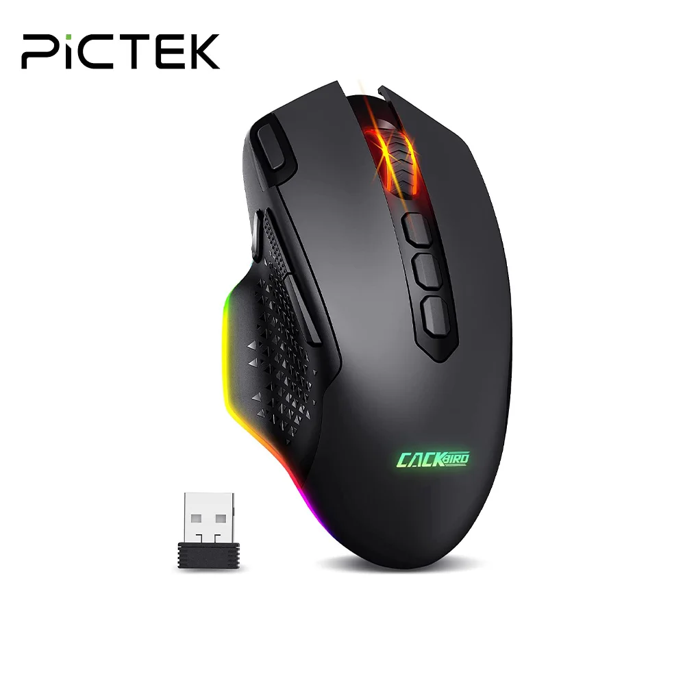 

PICTEK Wireless Mouse Rechargeable Ergonomic Gaming Mouse with 10 Programmable Buttons RGB Backlit 10000 DPI Mice for PC Gamer