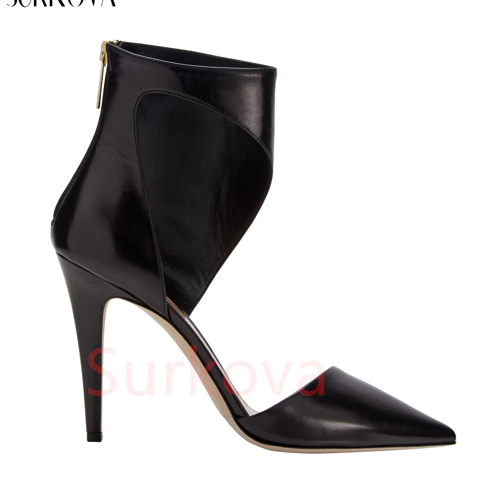 Solid Color Design High Heels for Women Point Toe Zipper Stilettos High Heels Leather Pumps 2023 Spring Summer New Women's Shoes