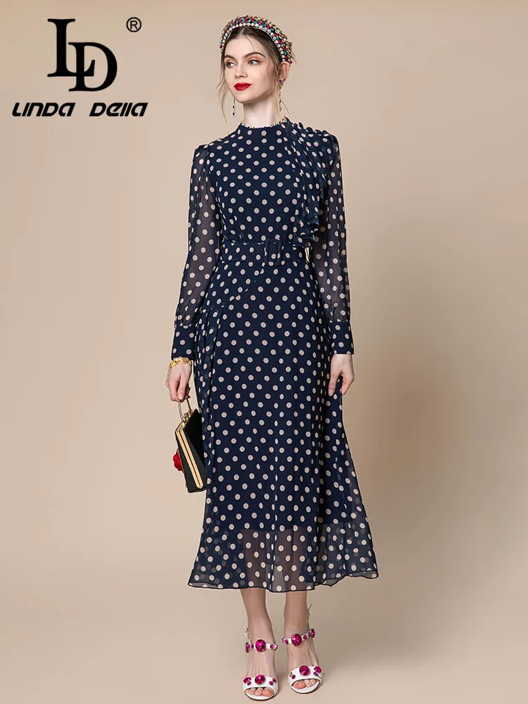 LD LINDA DELLA 2024 осеннее Дешевое Повседневное платье женское с длинным рукавом и