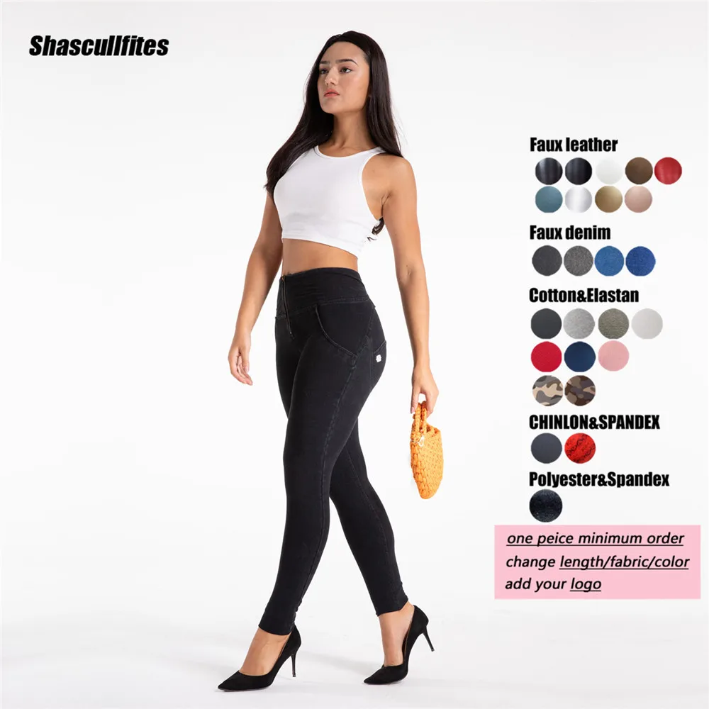 Shascullfites Gym and Shaping Pants Tailored High Waist Black Jeans Elastic Jeggings Denim Pants Push Up Tights Custom Logo