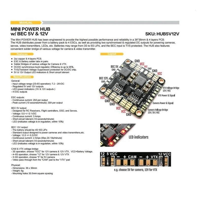 Распределительная плата PDB с BEC 5V 12V для FPV QAV250 ZMR250 Мультикоптер Квадрокоптер
