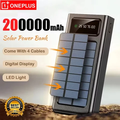200000 mah Solar Power Bank Встроенный 4 кабеля Портативная быстрая зарядка Зарядное устройство большой емкости Powerbank для Iphone Samsung Huawei