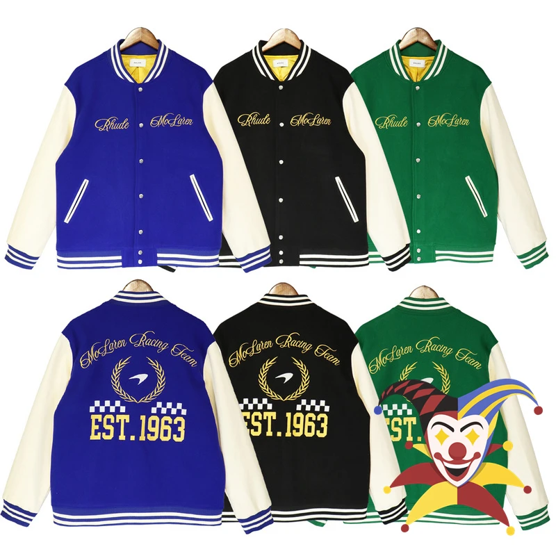 

22FW RHUDE Bomb Jacket Men Women Top Quality Embroidery Rhude Baseball Jacket Floral Embroidery Badge Woolen Bomber Coats