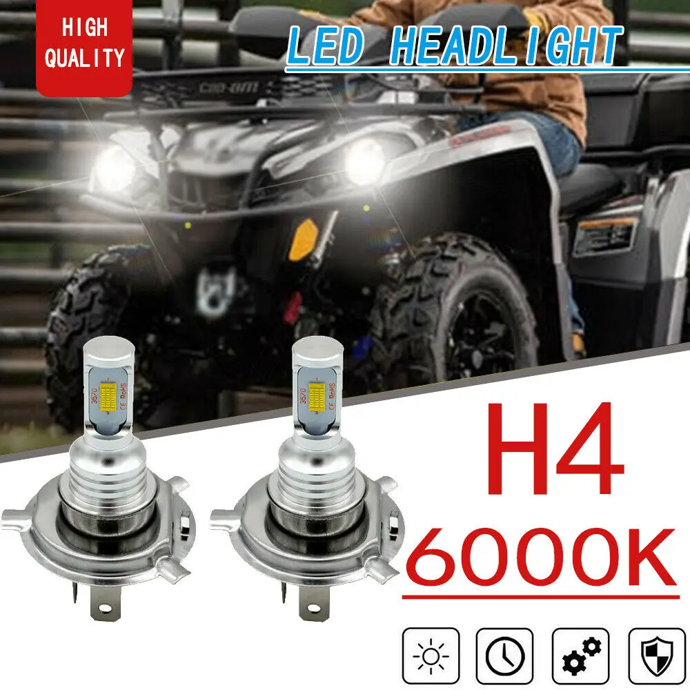 

2x 70W H4 9003 6000K HID White CSP LED Headlight Bulbs Kit For Can-am Outlander 400 450 500 650 800