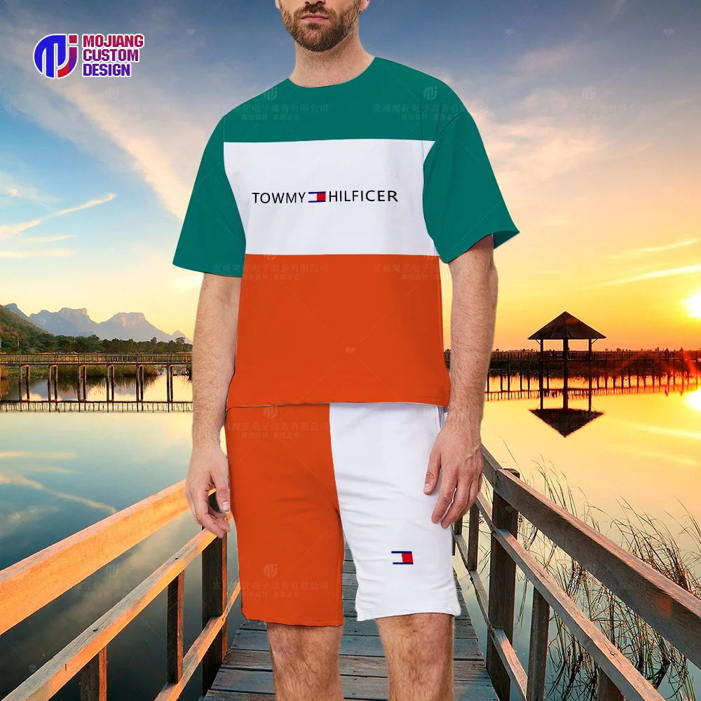 2023 New Summer Shirt Short-Sleeved Suit Comfortable Men's Fitness Letter Brand T-shirt Shorts Oversized Clothing Beach Pants