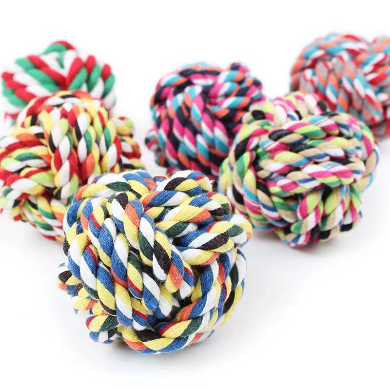 

New colorful pet cat and dog knitting toys bite resistant hand-made cotton rope knitting ball