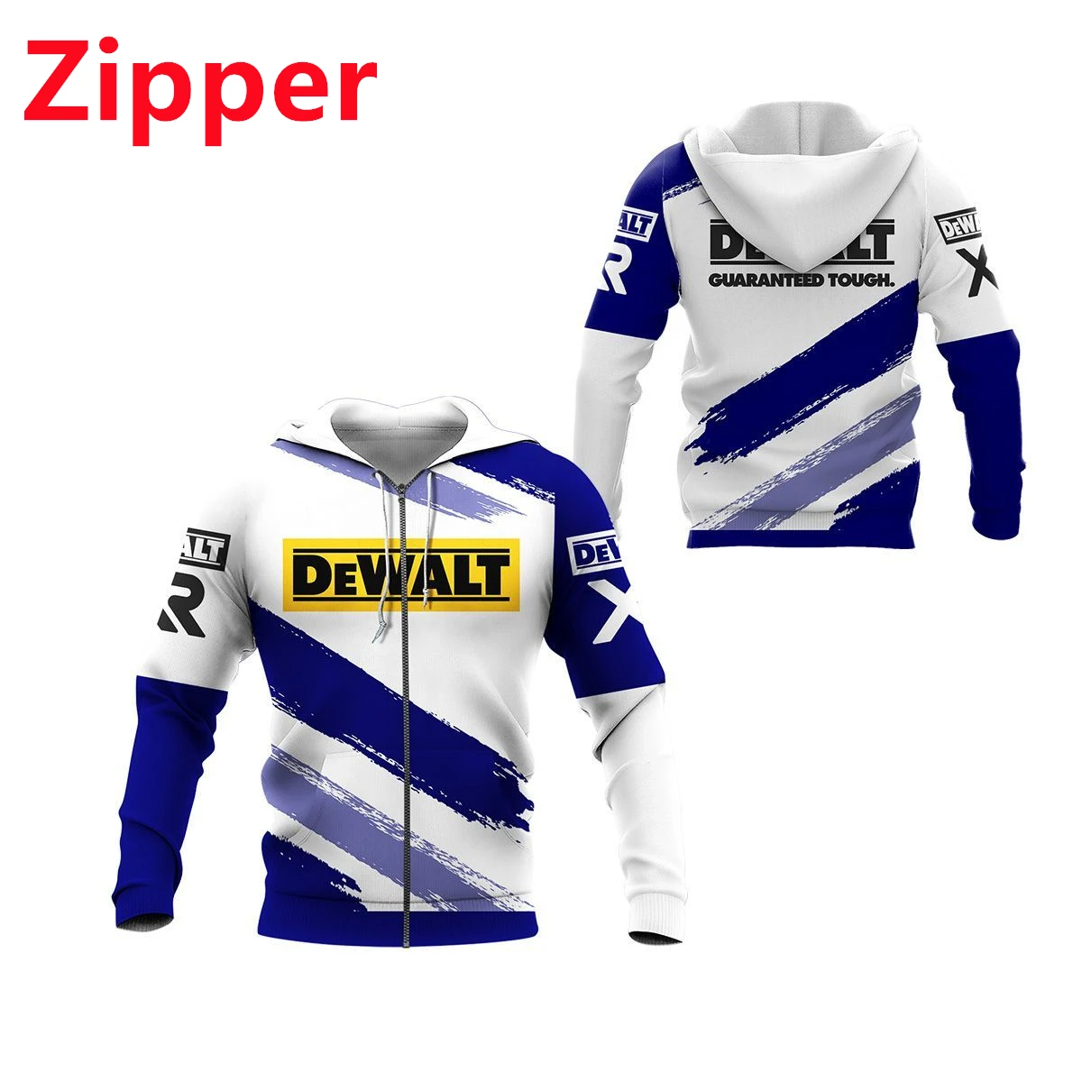 

2021 new brand DEWALT LOGO blue stripe series men's 3D hoodie fashion sweater zipper shirt sportswear men's and women's tops
