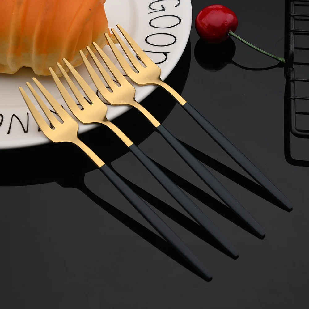 

Dinnerware Set White Gold Cake Fruit Forks Cutlery Set Stainless Steel Flatware Mirror Home Snack Salad Fork Tableware Set6pcs