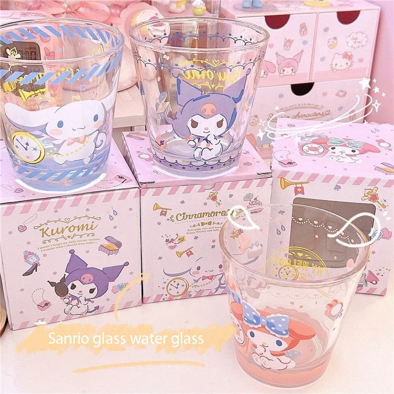 

Sanrio Ins Anime Cartoons Kawaii Kuromi My Melody Cinnamoroll Breakfast Milk Glass Sweet and Lovely Couple Glass Water Glasses