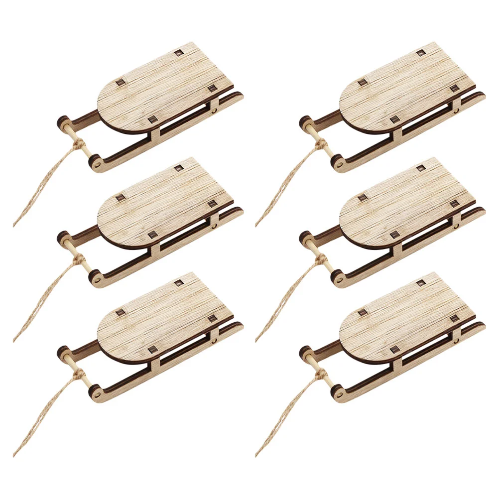 

6pcs Miniature Wooden Sleighs Rustic Sled Christmas Sled Ornament Holiday Sleigh Xmas Hanging Pendant Christmas Tree Hanging
