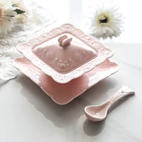 square birds nest bowl with cover spoon dessert tray embossed sharks fin bowl tremella sugar water pudding yogurt container