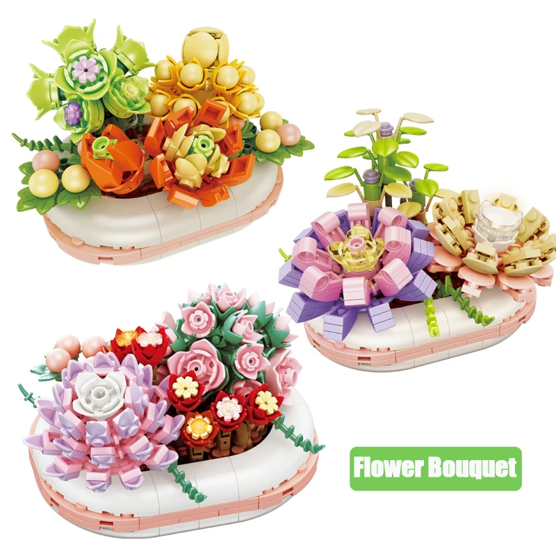 

MOC Ideas Succulent Potted Bonsai Bricks Eternal Flower Bouquet Building Block Home Decoration DIY Toys Adults Girls Gifts