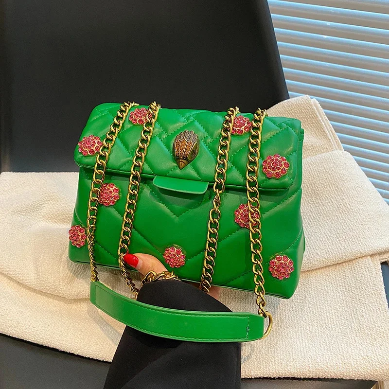 

Женская маленькая квадратная сумка с головой орла, кожаная дамская сумочка на плечо с ромбовидным узором, роскошная однотонная вместительная сумка-мессенджер