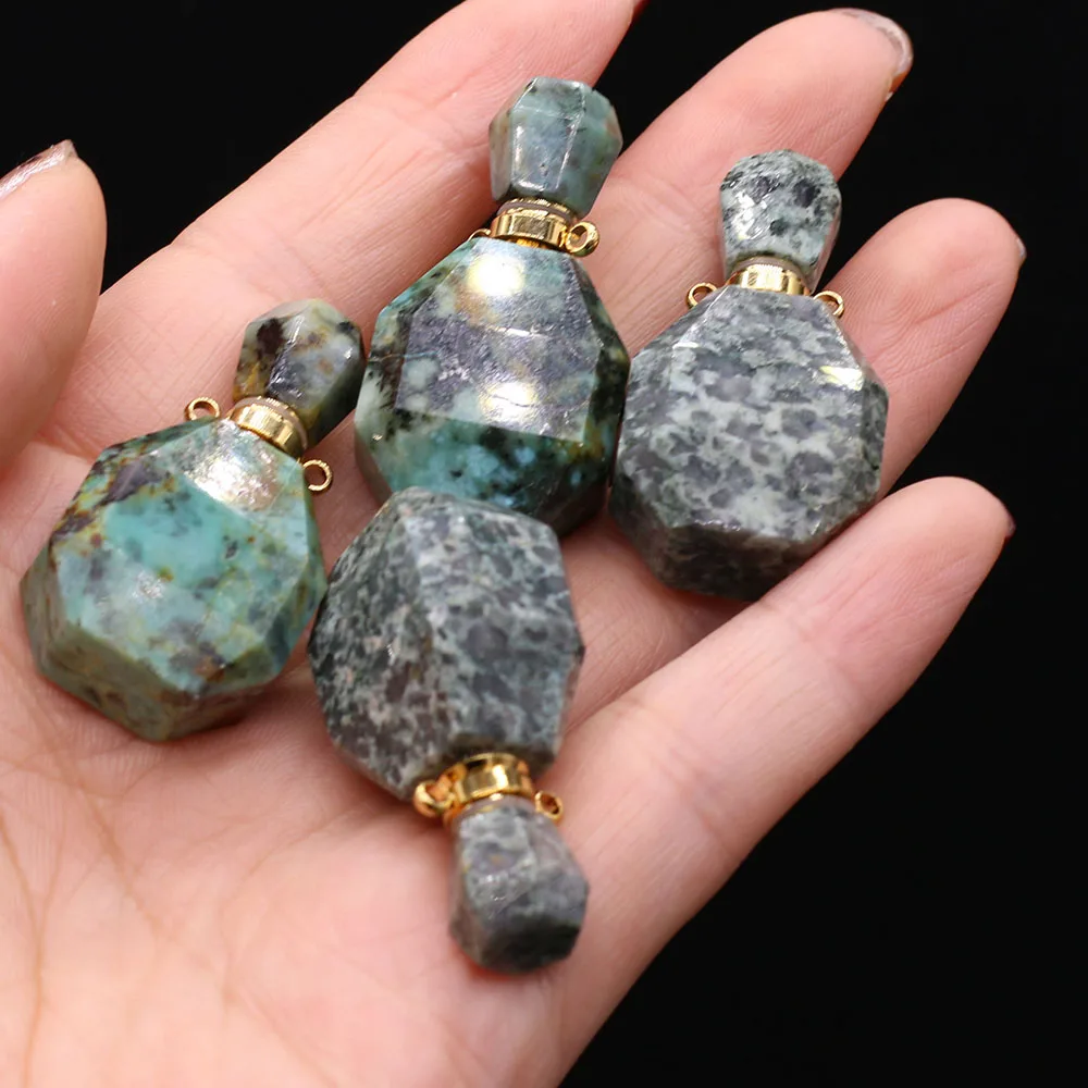 

Natural Stone Perfume Bottle Necklace Pendant Essential Oil Spotted African Turquoise Pendant Charms For Jewelry Making Gift