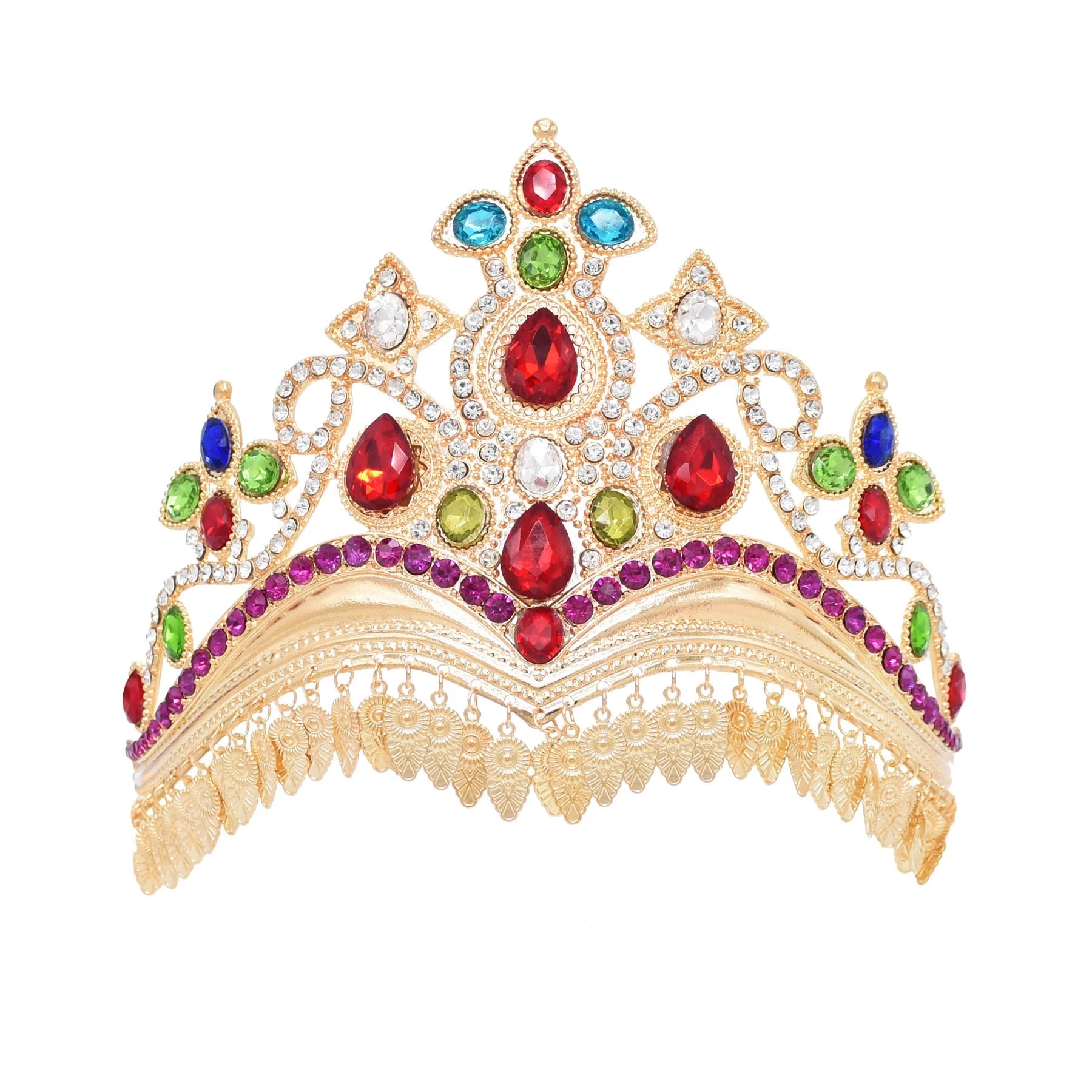 Ful Drop Crystal Crown Golden Leaf Tassel Bridal Wedding Accessories India Queen Princess Tiara Bride Hair Jewelry