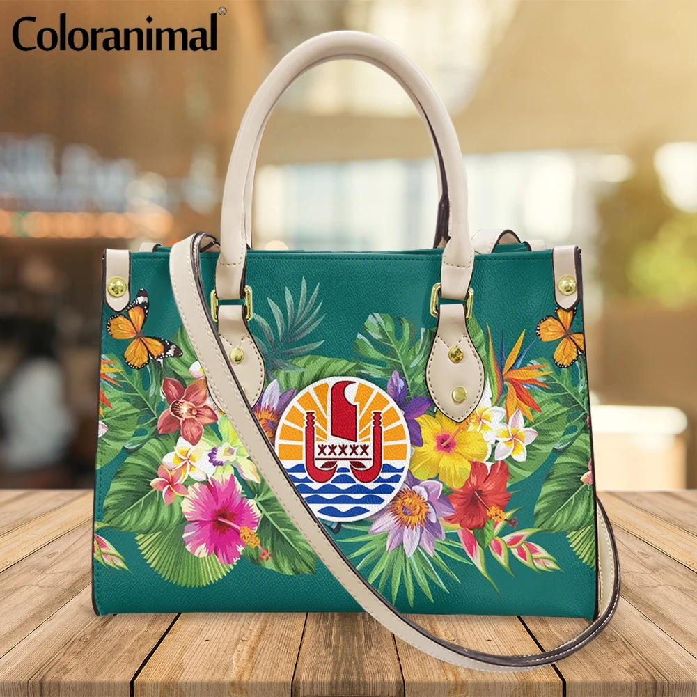 

Coloranimal Tahiti Polynesian Flower Print Women Messenger Bag Female Casual Large Tote Handbag PU Leather Shoulder Bag Bolsa