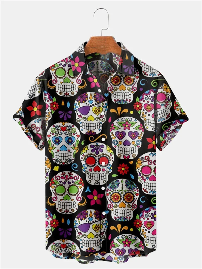 

Рубашка мужская с 3D-принтом черепа, короткий рукав, футболка в готическом стиле, модная одежда для Хэллоуина, уличная одежда, лето