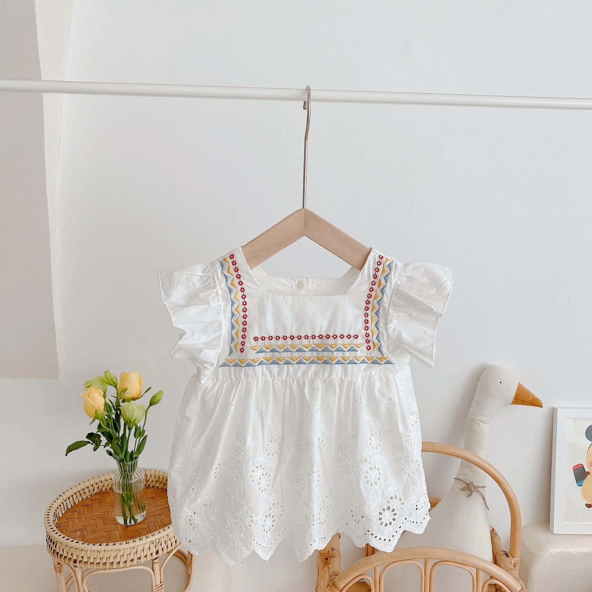 

Stitch Dresses for girls wednesday kids clothes summer green flower girls princess dress short sleeve new design skirt