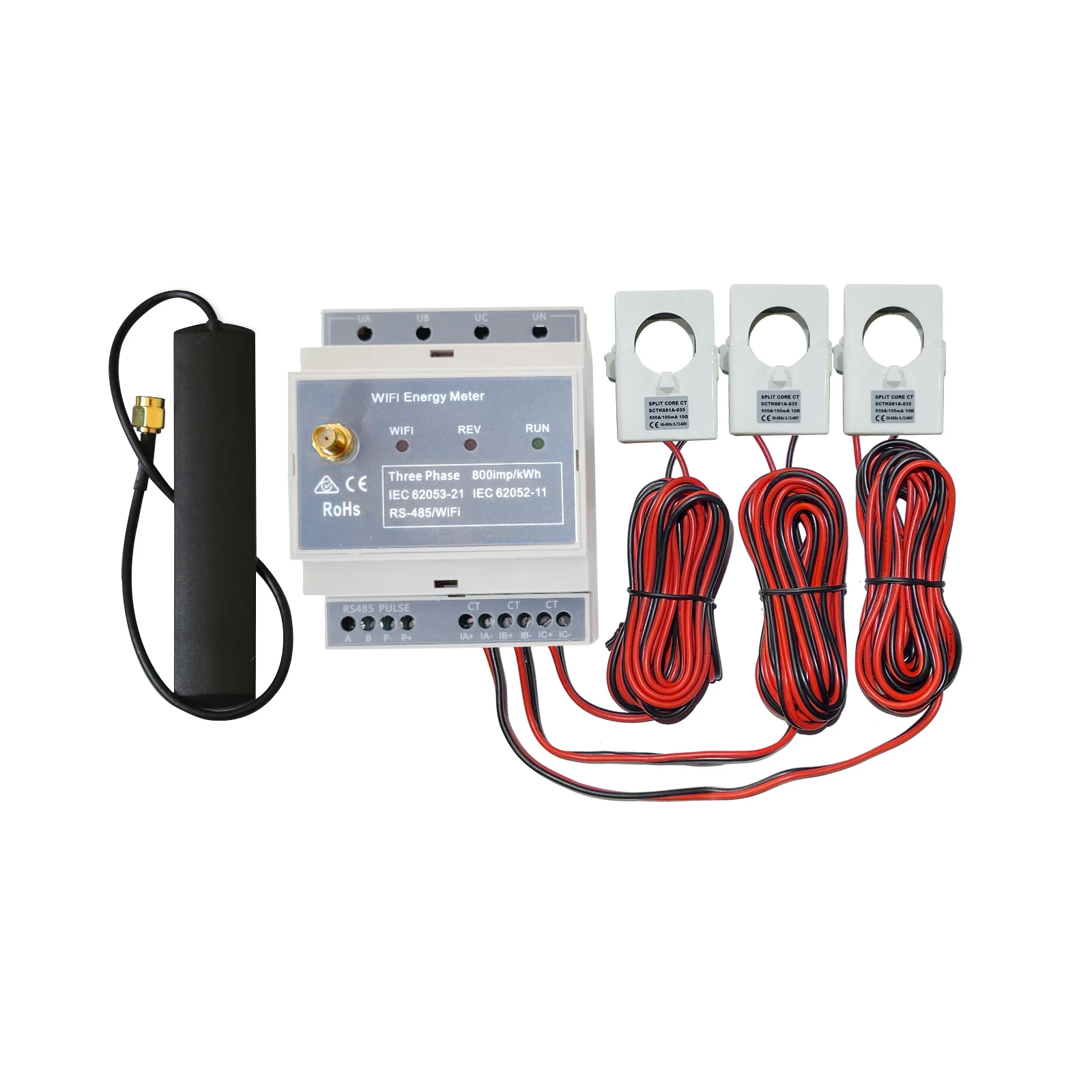 Bi-directional Din Rail, solar system monitoring, power usage monitor, Modbus TCP/RTU, Three phase WiFi Electricity Meter,500A,