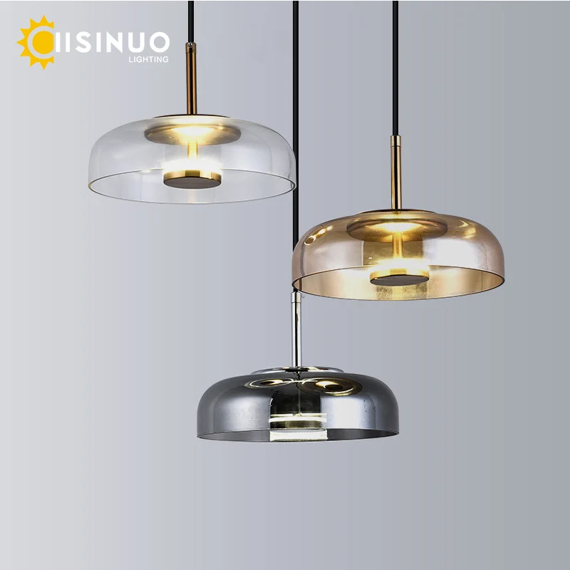 Подвесной светильник из прозрачного янтарного дымового стекла для обеденного