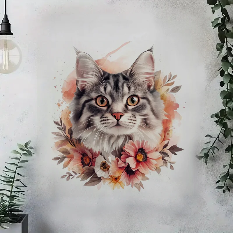Фото MT892 #   Наклейки с цветочными котятами, съемные наклейки на стену для туалета, виниловые наклейки для декора ванной комнаты, для использования на улице и в помещении №4
