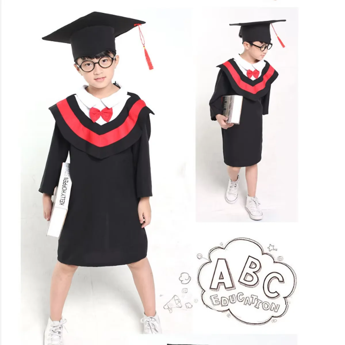Фото Kid Graduation Gown Bachelor Costume Primary Children's Day Performance  Dr. Clothing Graduated Bachelor Suits Dr. Cap Photogra №1