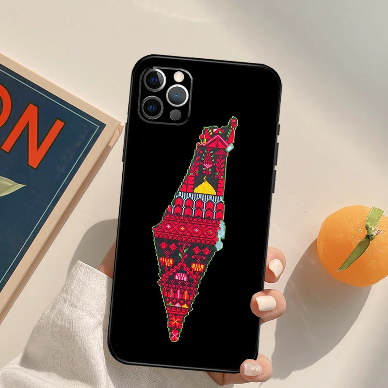 Вышитый чехол с картой Палестины для iPhone 11 12 13 14 Pro XS Max XR X 6 7 8 Plus SE 2022 2020, задняя крышка телефона.