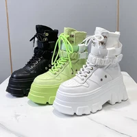 green punk thick sole biker boots womens fall winter gothic shoes womens thick sole ankle strap botas mujer