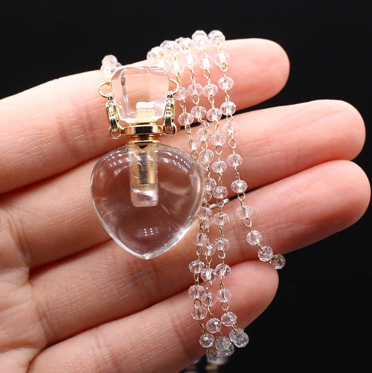 Купи Natural Heart Stone Clear Quartz Perfume Bottle Pendant Crystal Chain Necklace for Women Essential Oil Diffuser Choker Jewelry за 334 рублей в магазине AliExpress