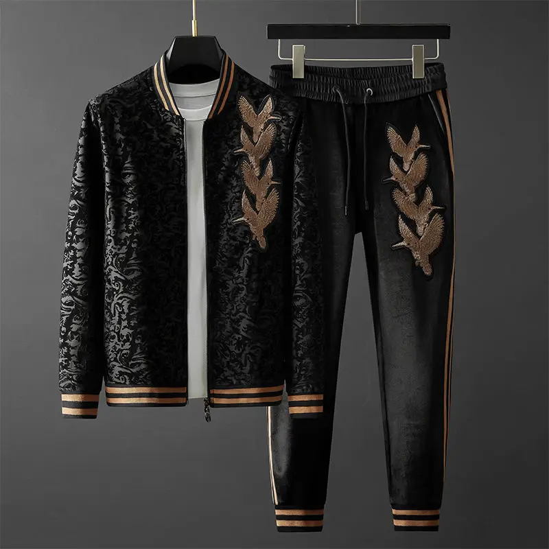 Autumn and winter wear high quality cardigan fleece suit fashion jacquard embroidery sports baseball uniform two-piece outfit