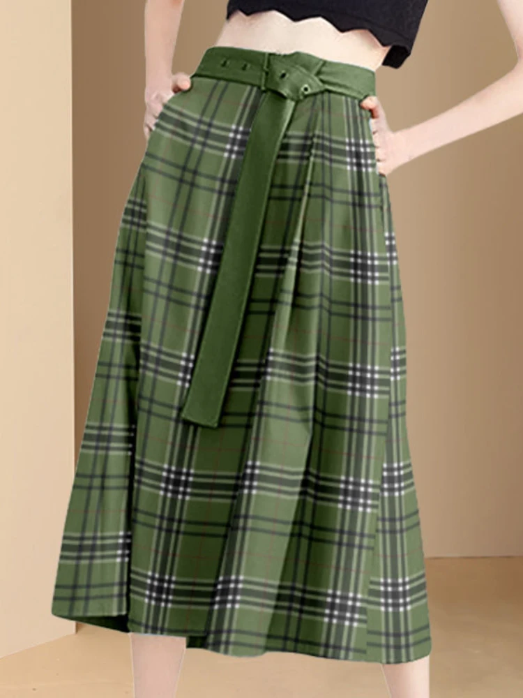 

Юбка женская клетчатая свободного кроя, с карманами и высокой талией