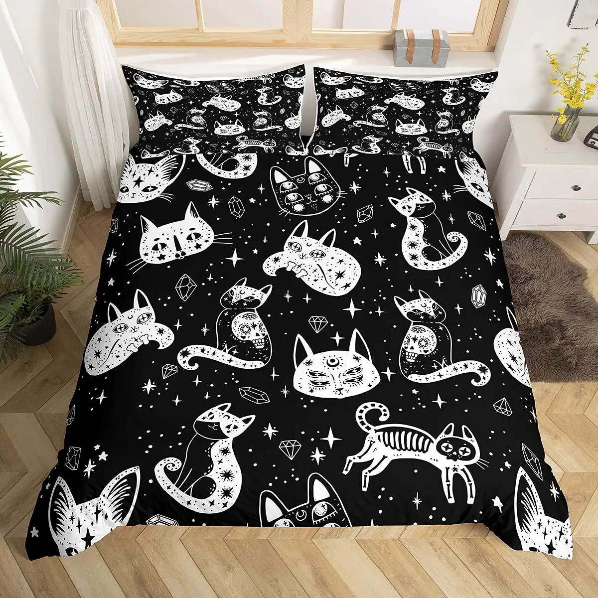 Full Queen,halloween Gothic Skull Bedding Set 2/3pcs,black＆white Galaxy Comforter Cover Quilt Cover