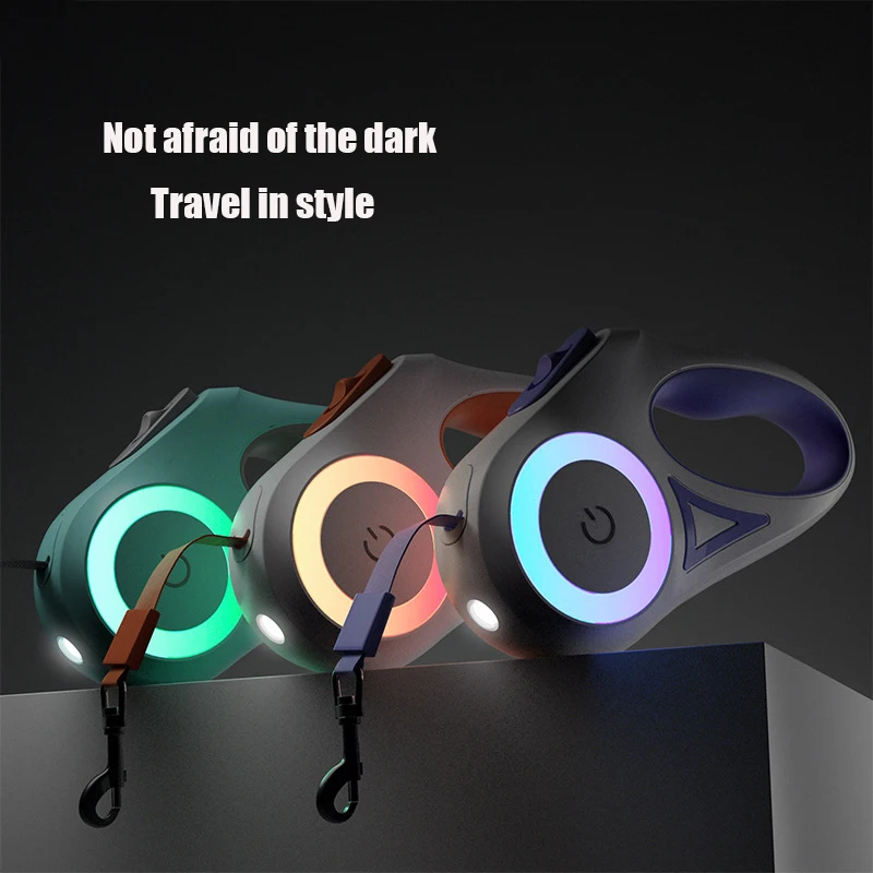 

Automatic Extending Dog Leash Rope Adjustable Dogs Leash Bracelet Safety Ring Dogs Walker Retractable Leashes LED Lighting Flash