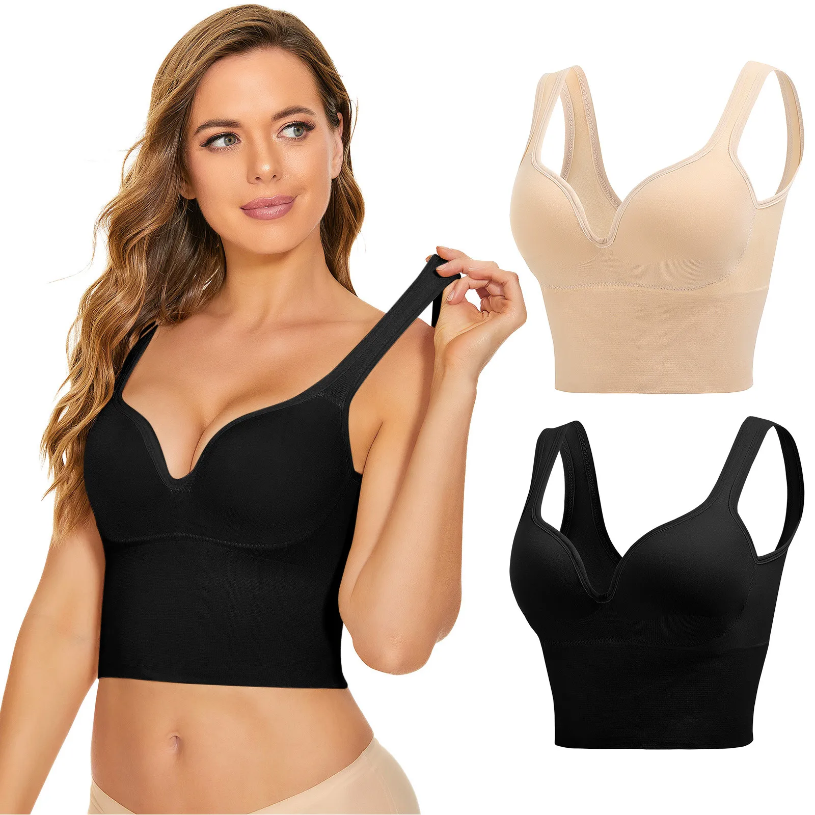 

Женский однотонный спортивный бюстгальтер без косточек, 2 шт.