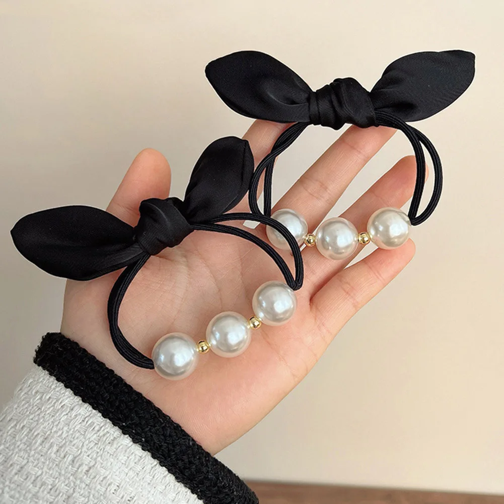 

Fashion Korean Style Bow Pearl Hair Rope Elegant Women Girl High Elastic Ponytail Holders Rubber Band Hair Accessories Hair Ties
