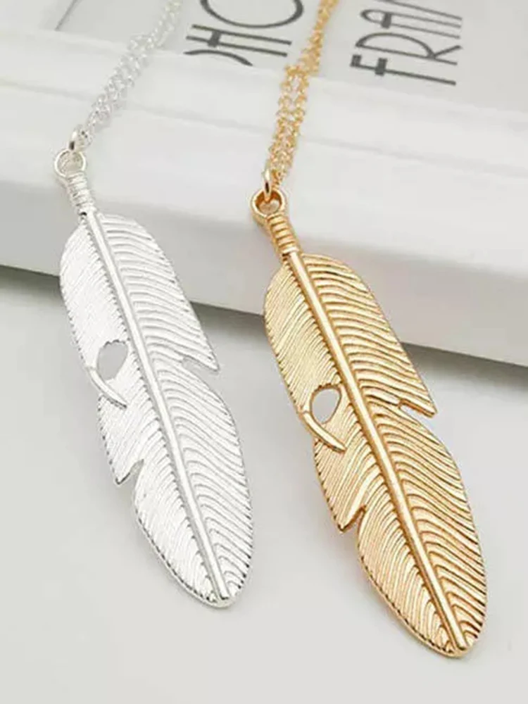 

Цепочка с подвеской в виде листа и пера для женщин