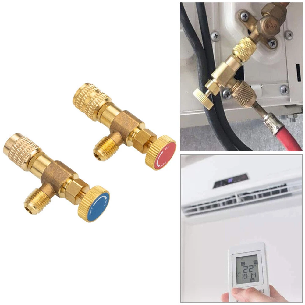 

For R410A R22 Liquid Safety Valve 2pcs 5/16\\\\\\'\\\\\\' Female Adapter Air Conditioning Copper Gold Refrigeration Charging