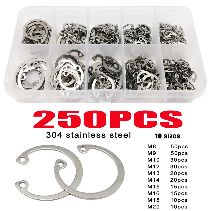 

1000/535/250pc M8-M24 C-clip Washers Snap Retaining Ring Assortment Kit Shaft Bearing Retaining Clip Snap Ring Internal Circlip