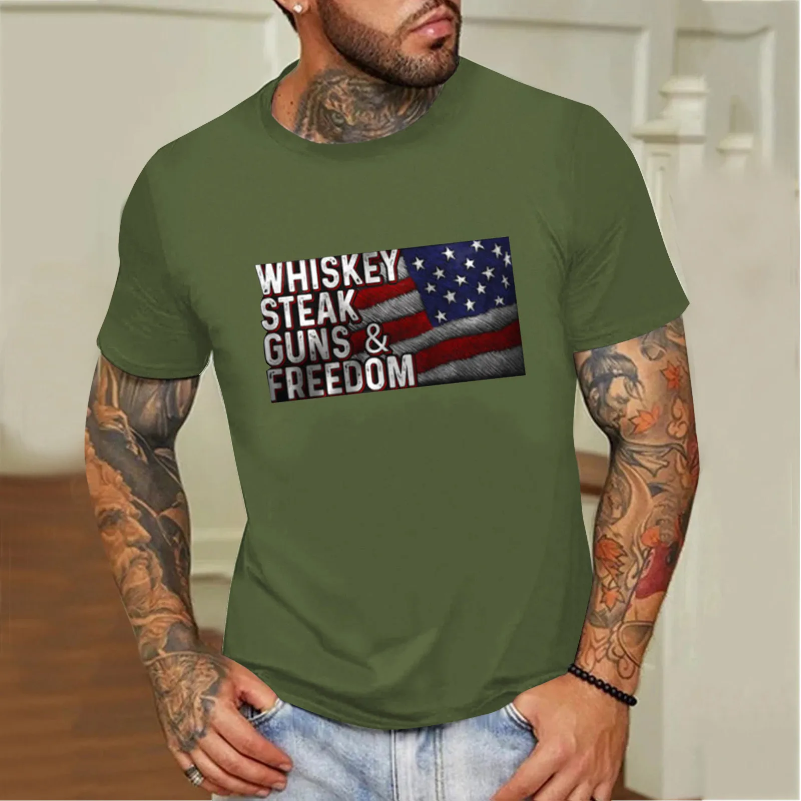 

Мужская летняя футболка с коротким рукавом и круглым вырезом