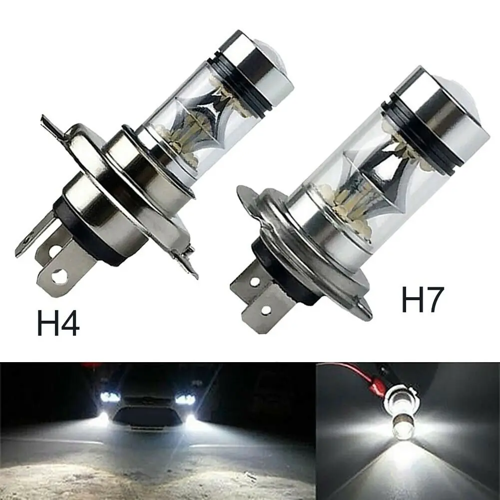 100W H4 H7 Super Bright 20Smd Led Car Daytime Running Driving Fog Light Lamp 6000K Auto Driving Headlight High Low Beam Bulbs