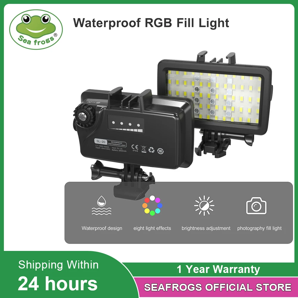 40Meter130ft  Waterproof RGB Fill Light For Gopro Photography Lightting Brightness Adjustment With Type-C Charging  Line